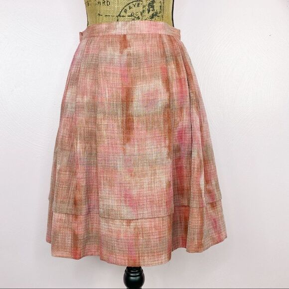 AK Anne Klein Petite Plaid Linen Blend Pleated A-line Skirt Pink Brown 2P - Picture 4 of 11